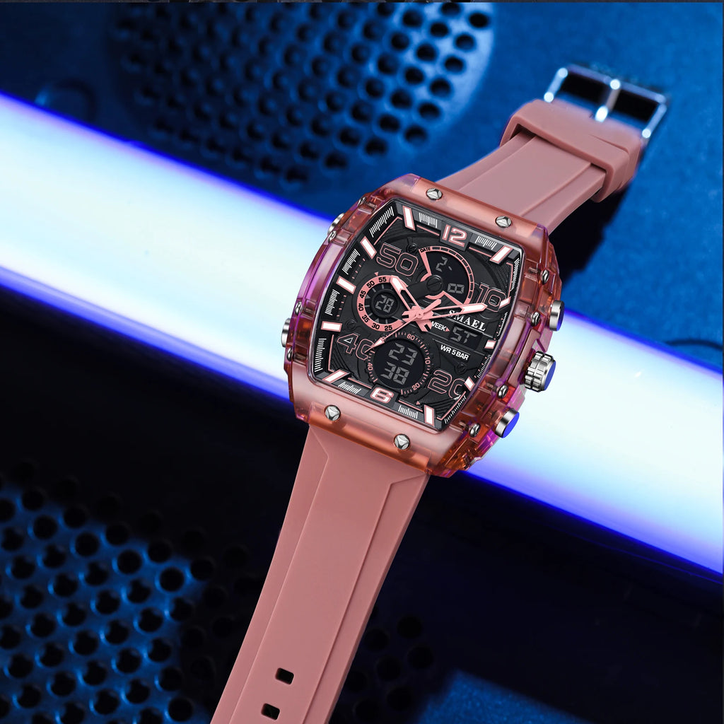 Montre électronique neuve, carrée, à double affichage, étanche, lumineuse, multicolore, pour homme