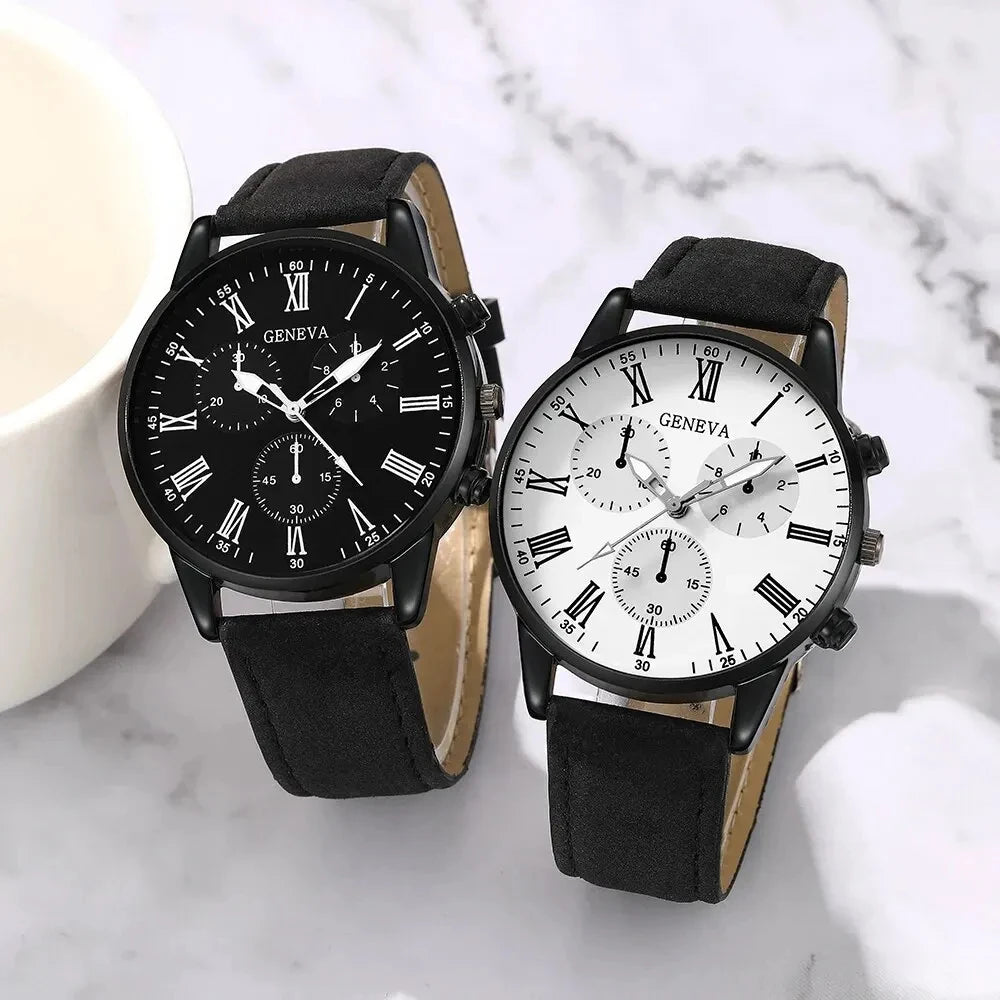 Ensemble de 1/2 montres en cuir décontractées et élégantes pour couple, cadran simple, montres-bracelets à quartz pour femmes, montres habillées