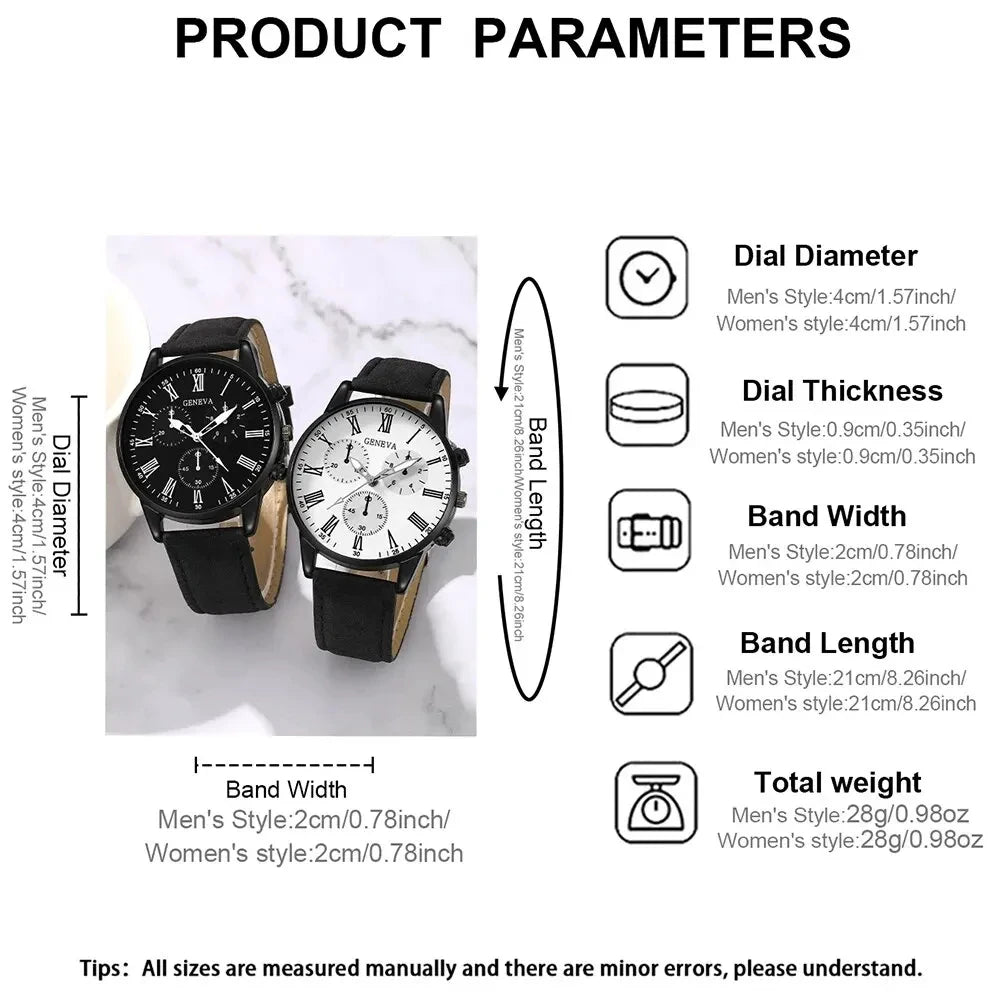Ensemble de 1/2 montres en cuir décontractées et élégantes pour couple, cadran simple, montres-bracelets à quartz pour femmes, montres habillées