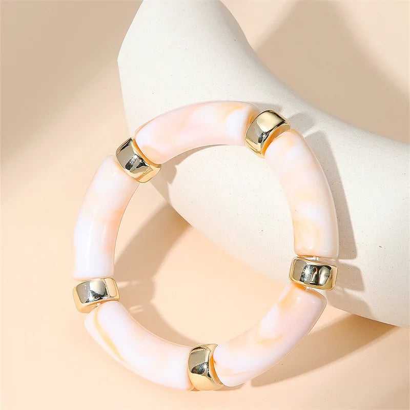 Bracelets vintage en résine pour femmes, bracelets minimalistes en acier inoxydable plaqué or 18 carats, bijoux de mode simples, cadeau pour filles